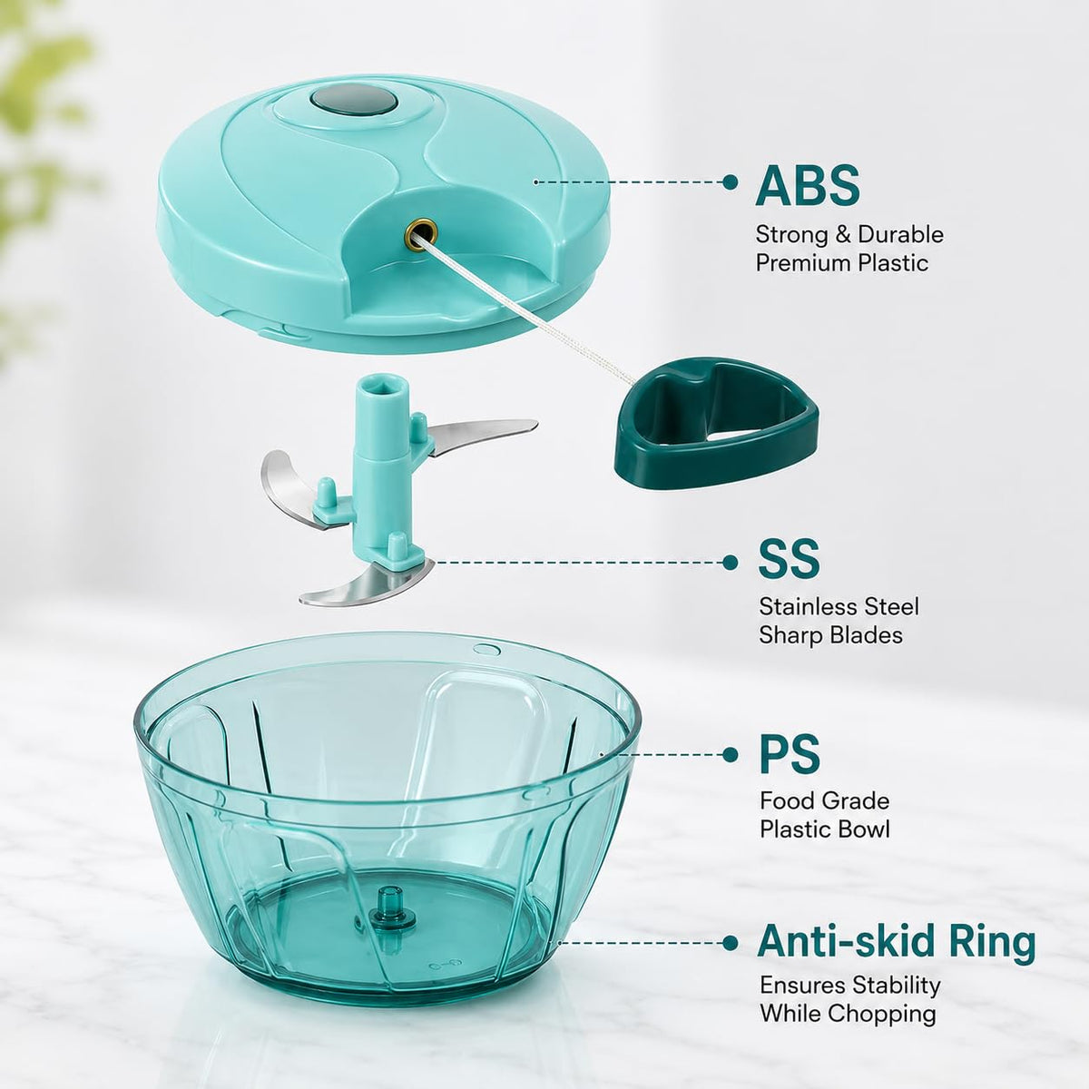 CHOPORA Manual Vegetable Chopper | Pull-Cord Food Chopper with Sharp Stainless Steel Blades