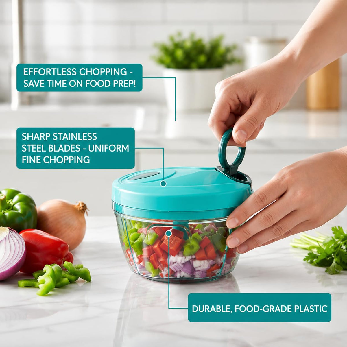 CHOPORA Manual Vegetable Chopper | Pull-Cord Food Chopper with Sharp Stainless Steel Blades